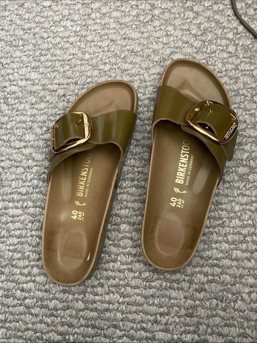 New Birkenstock Madrid Big Buckle Natural Leather Patent Sandals